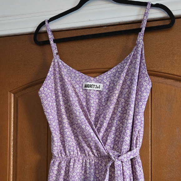 Audrey 3+1 Purple Floral Wrap Dress Size Large - Picture 2 of 3